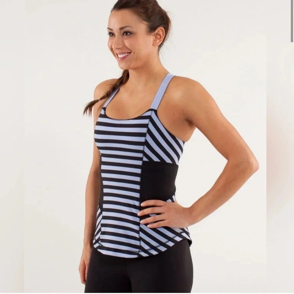 Lululemon Work it Out Tank In Sea Stripe Polar Haze Black/Lavender Size 8 - Picture 1 of 14